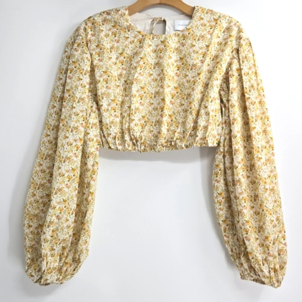 Anthropologie Significant‎ Other Balloon Sleeves Cropped Blouse Ditsy Flo…